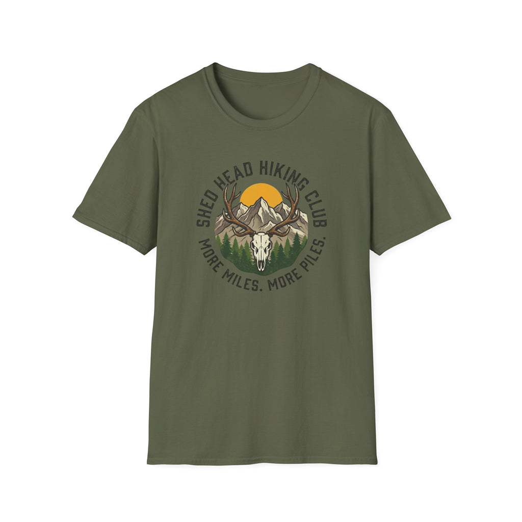 Shed Head Hiking Club. More Miles. More Piles. T-Shirt