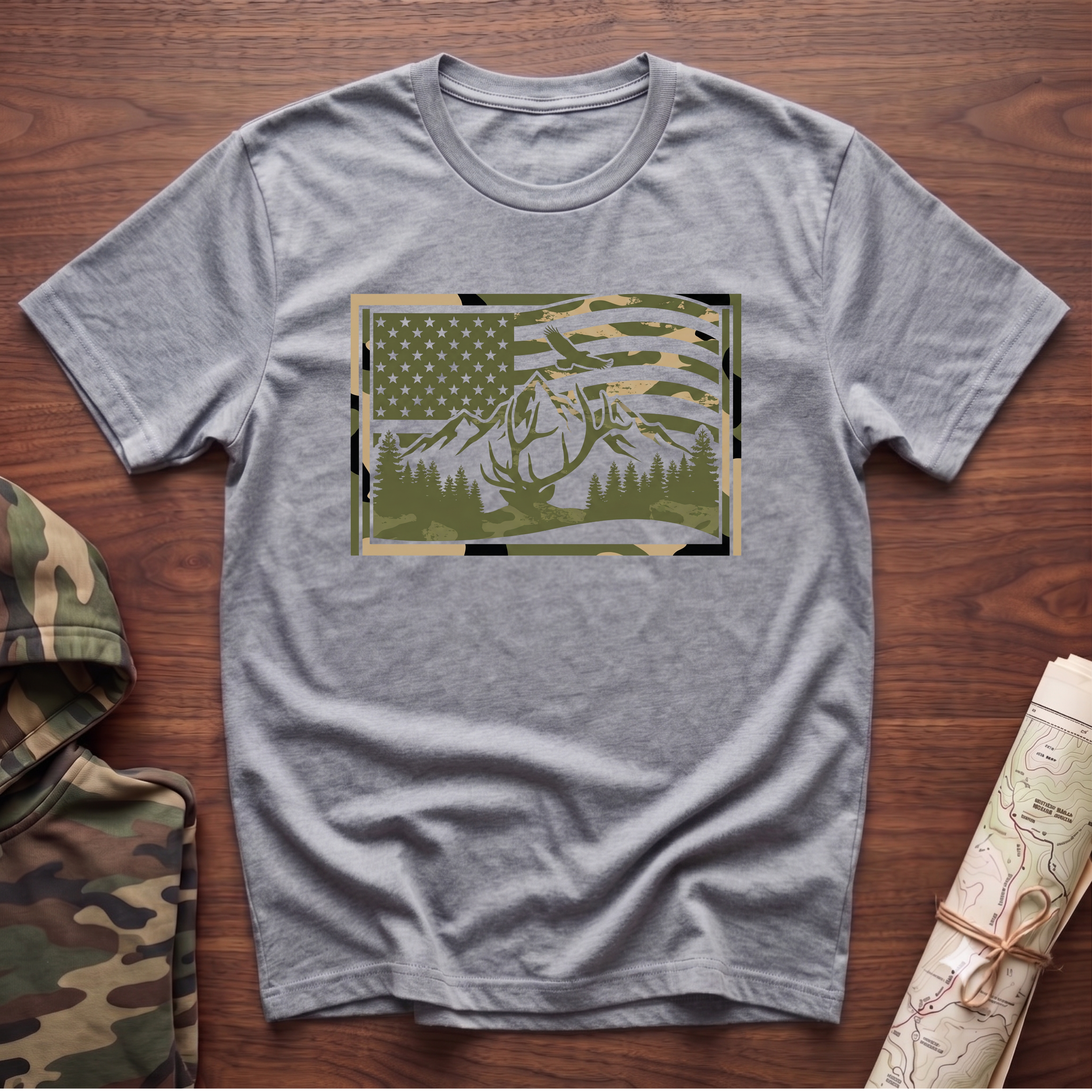 Camo Flag & Elk T-Shirt