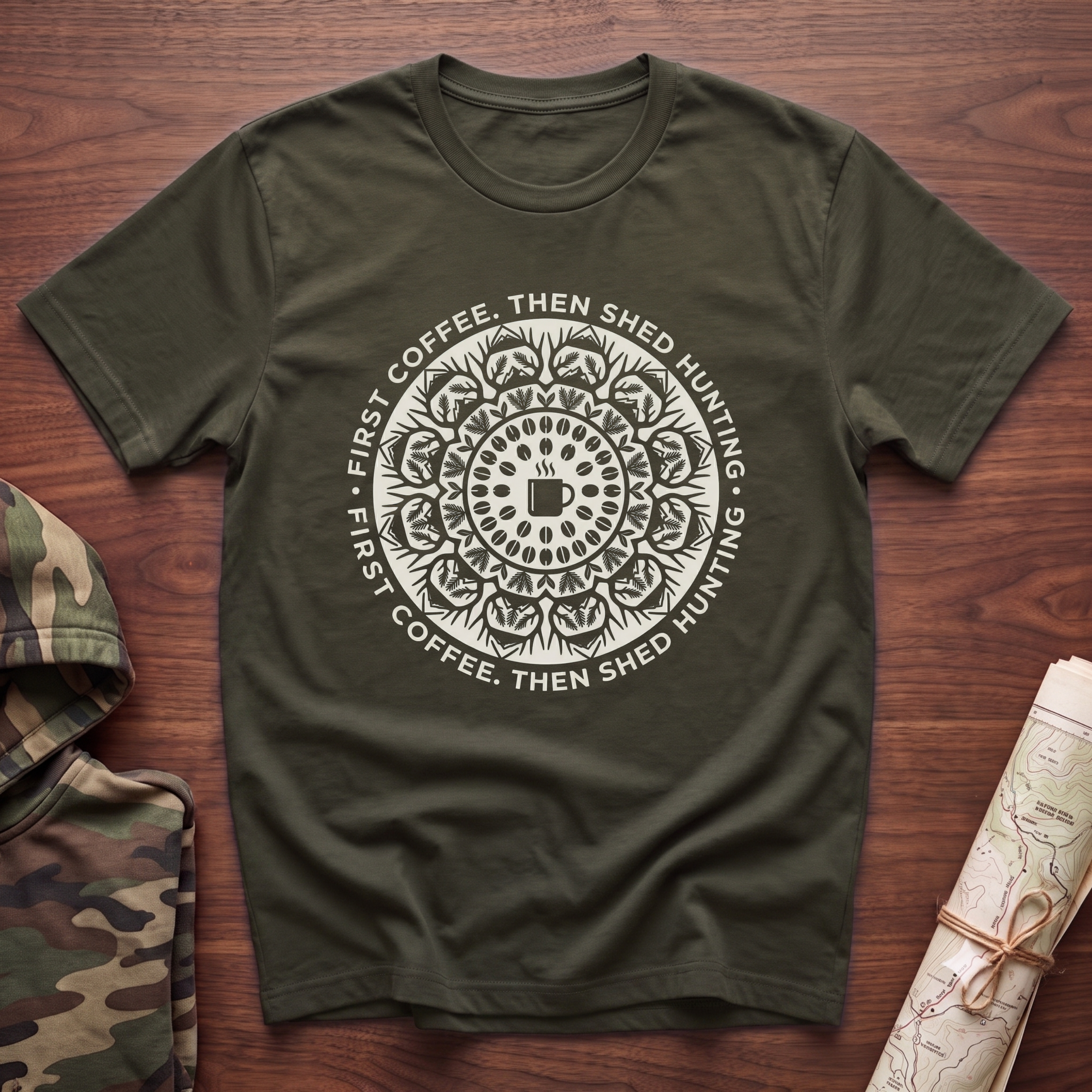 First Coffee Then Shed Hunting T-Shirt