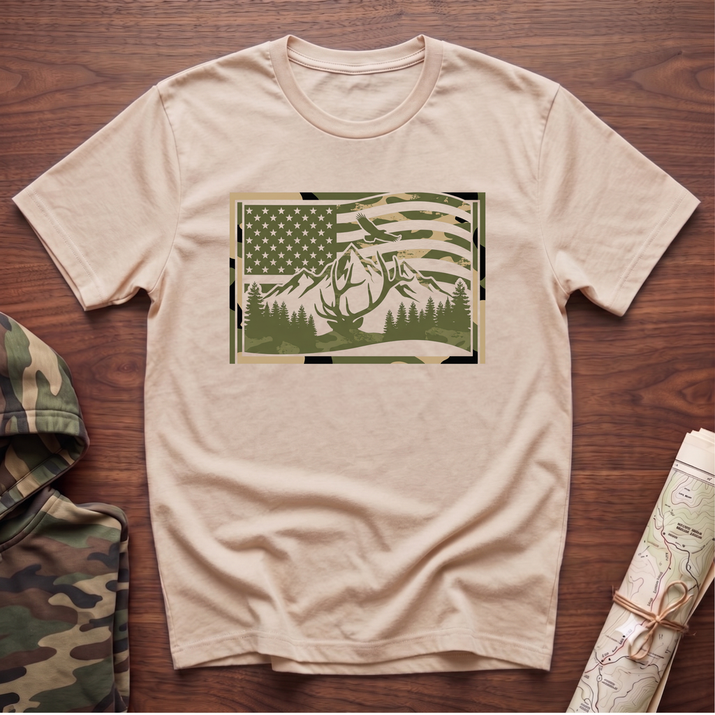 Camo Flag & Elk T-Shirt