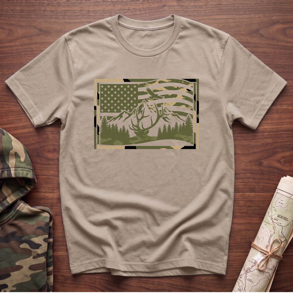 Camo Flag & Elk T-Shirt