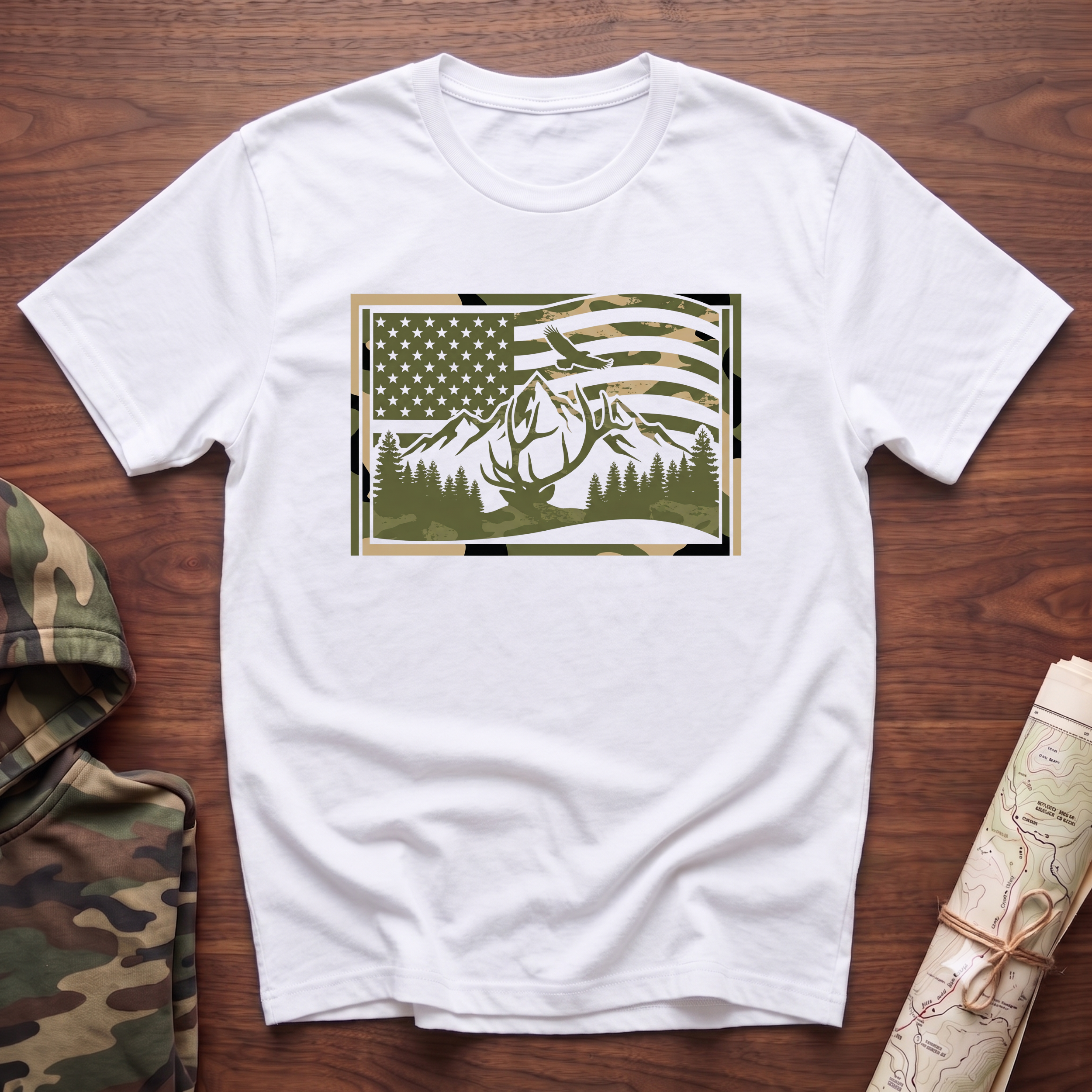Camo Flag & Elk T-Shirt